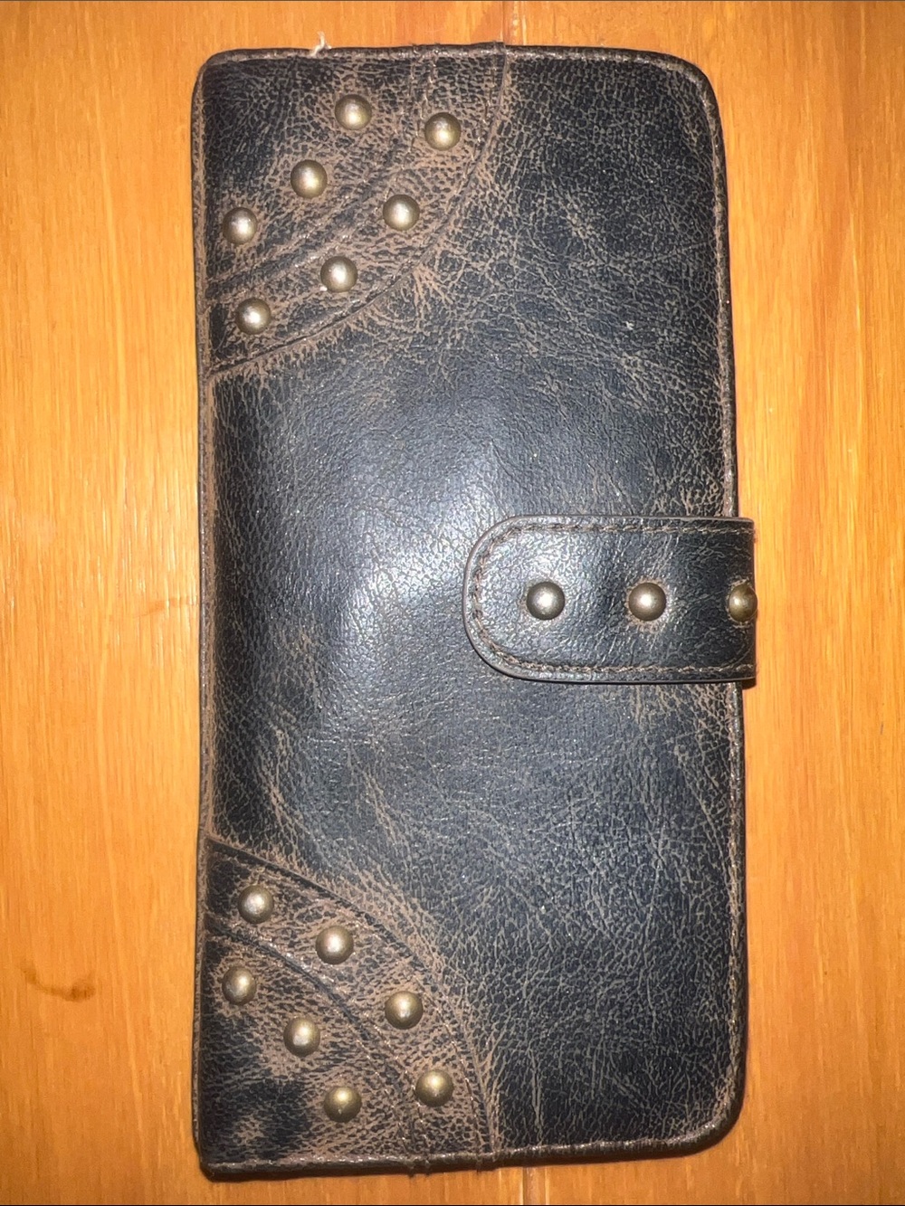Black Leather Studded Wallet/Clutch